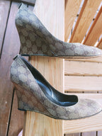 Gucci Beige and Brown GG Canvas Slip On Wedge Heels Size 10