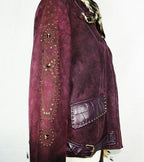 Leather Purple Shearling Jacket Size 42