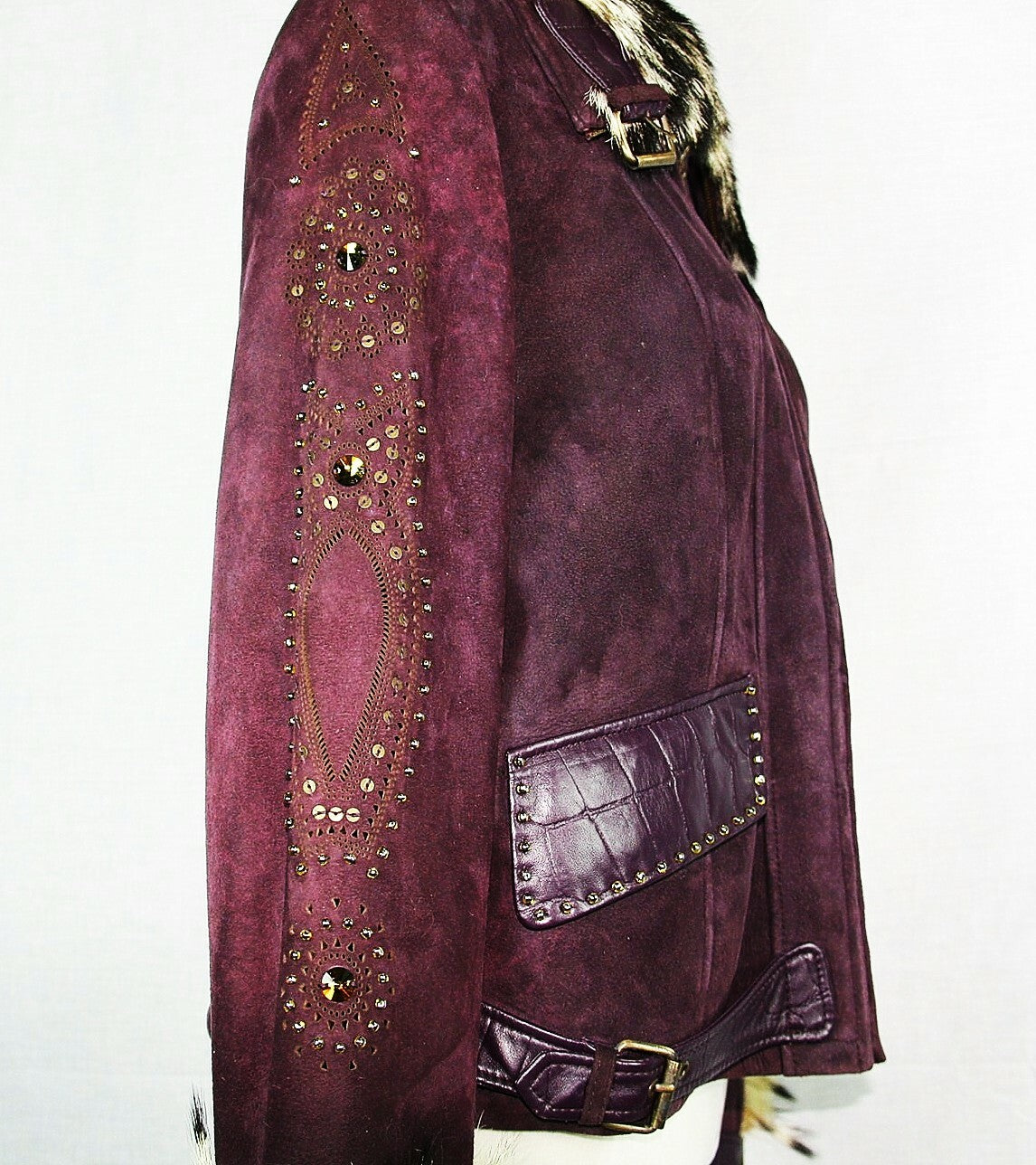 Leather Purple Shearling Jacket Size 42