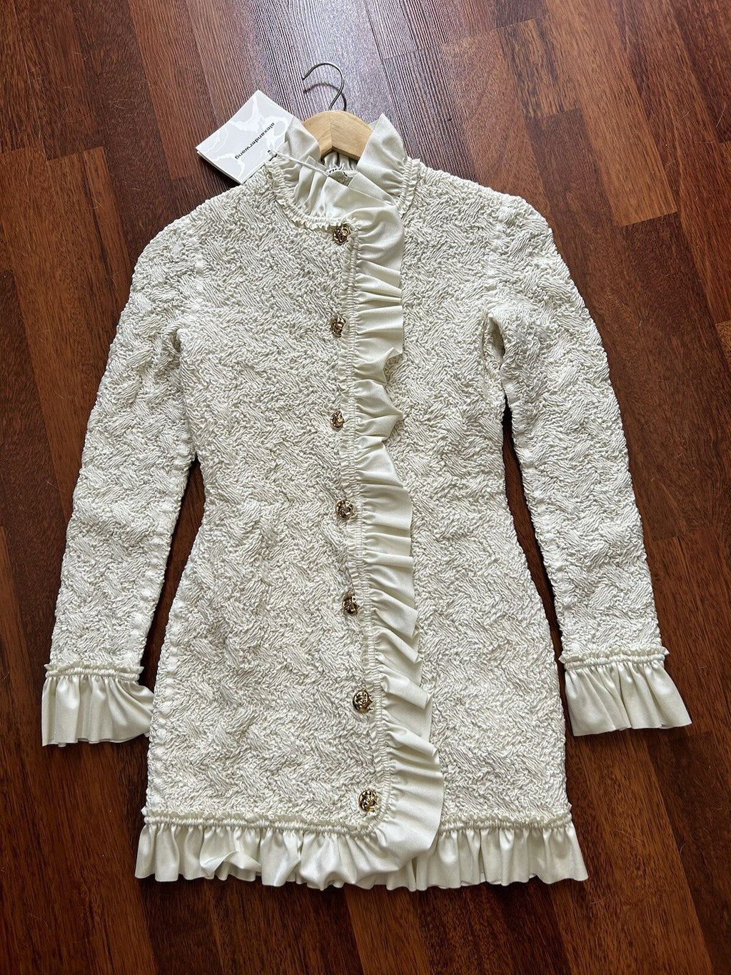 Alexander Wang Smocked Ruffle Long Jacket Dress S In Vintage White