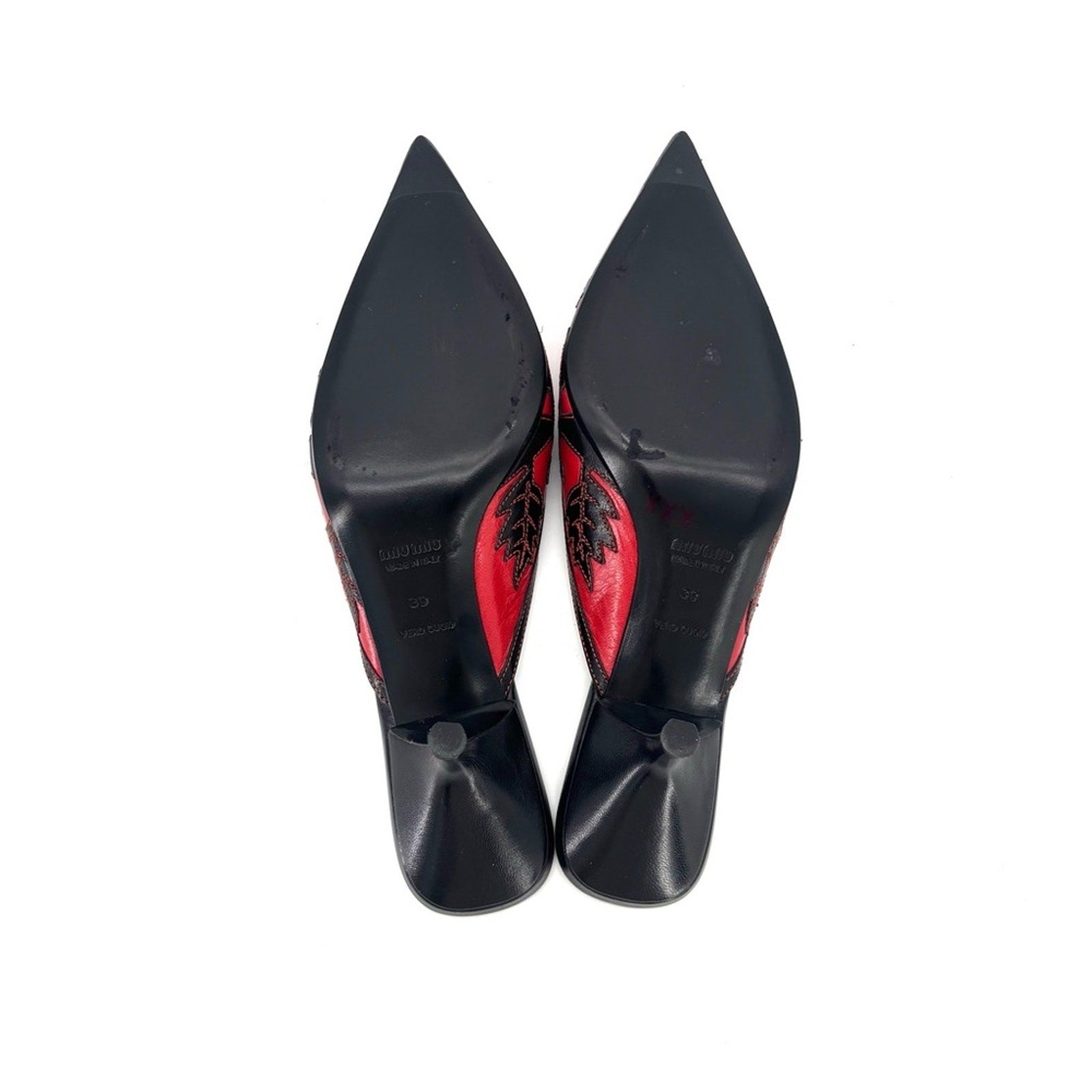 Vintage Miu Miu Embroidered Leaf Pointed Toe Slip On Kitten Heel Mules 39