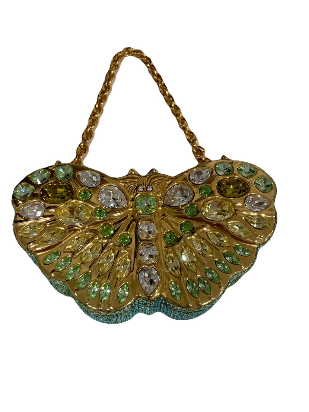 JUDITH LEIBER SWAROVSKI CRYSTAL CELESTRINA GOLD BUTTERFLY BAG MINAUDIERE CLUTCH