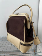 Prada Archive Vintage Y2K Bag 2000s Leather Shoulder Pu Brown Beige Silver Used