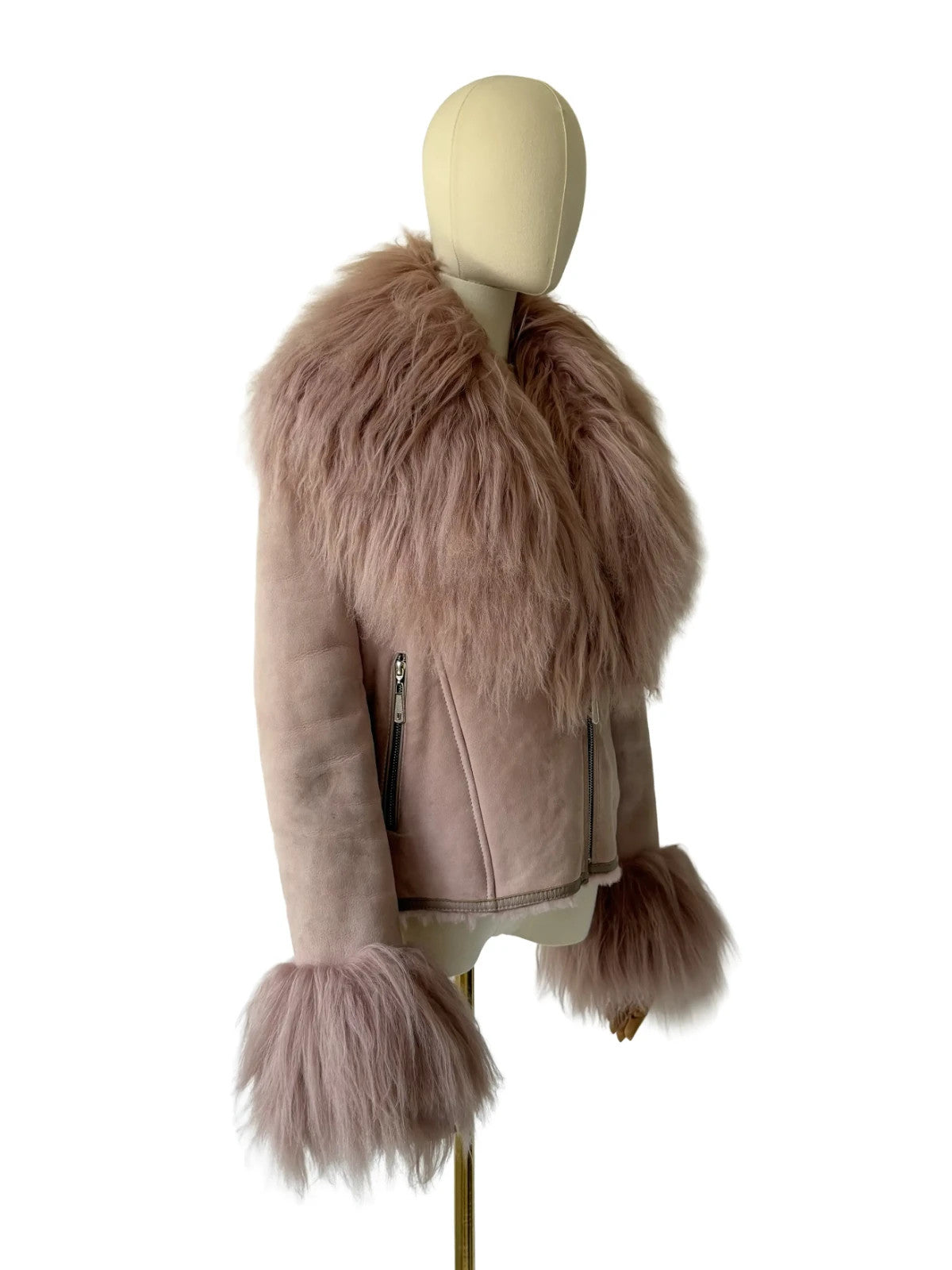 Vintage Sheepskin Shearling Leather Jacket Fur Trim Women's Size Small