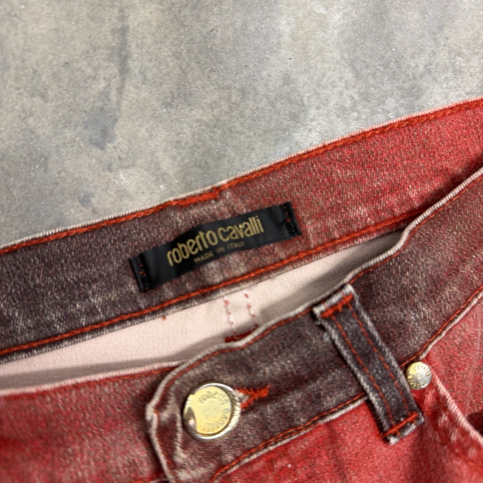 Vintage Roberto Cavalli Red Gradient Jeans “Devil Harmony” AW 2003 - Small