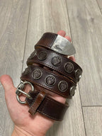 Vintage Gucci Belt Crest Patent Leather Monogram Brown Y2K Rare