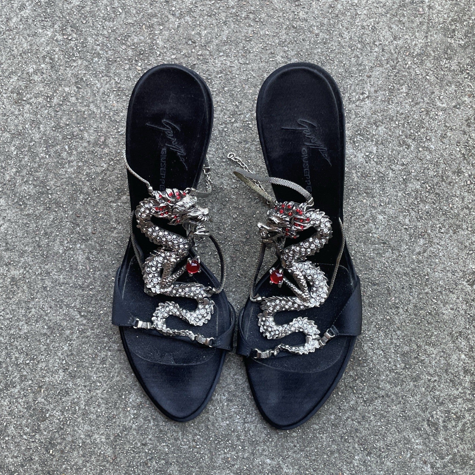 Giuseppe Zanotti S/S 2004 Dragon Black Satin Heels