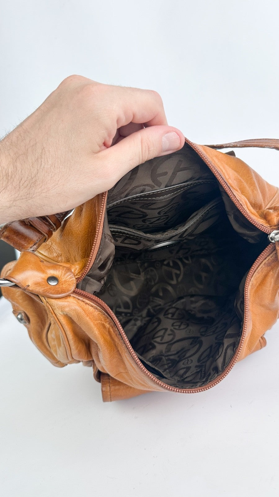 Francesco Biasia Tan Brown Leather Hobo Shoulder Bag Y2K