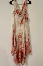 Signature by Robbie Bee Floral Ball Gown Midi Dress Size 8 Ivory Coral