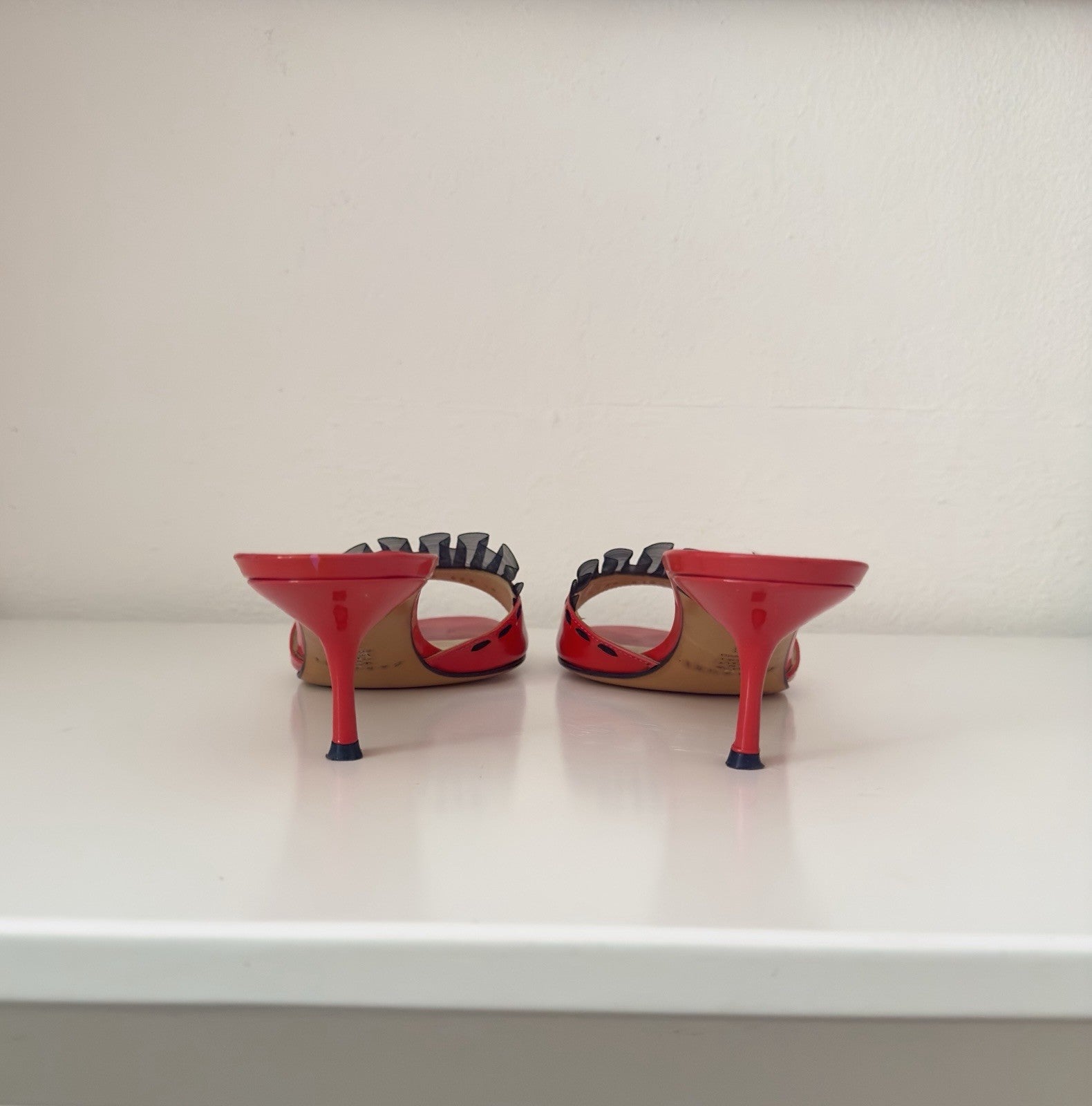 Vintage Casadei Red Patent Leather Kitten Heels Mules Size US 8 - EUR 38