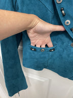 Cripple Creek Suede Leather Jacket Fringed Studded Beaded Teal Women's Large