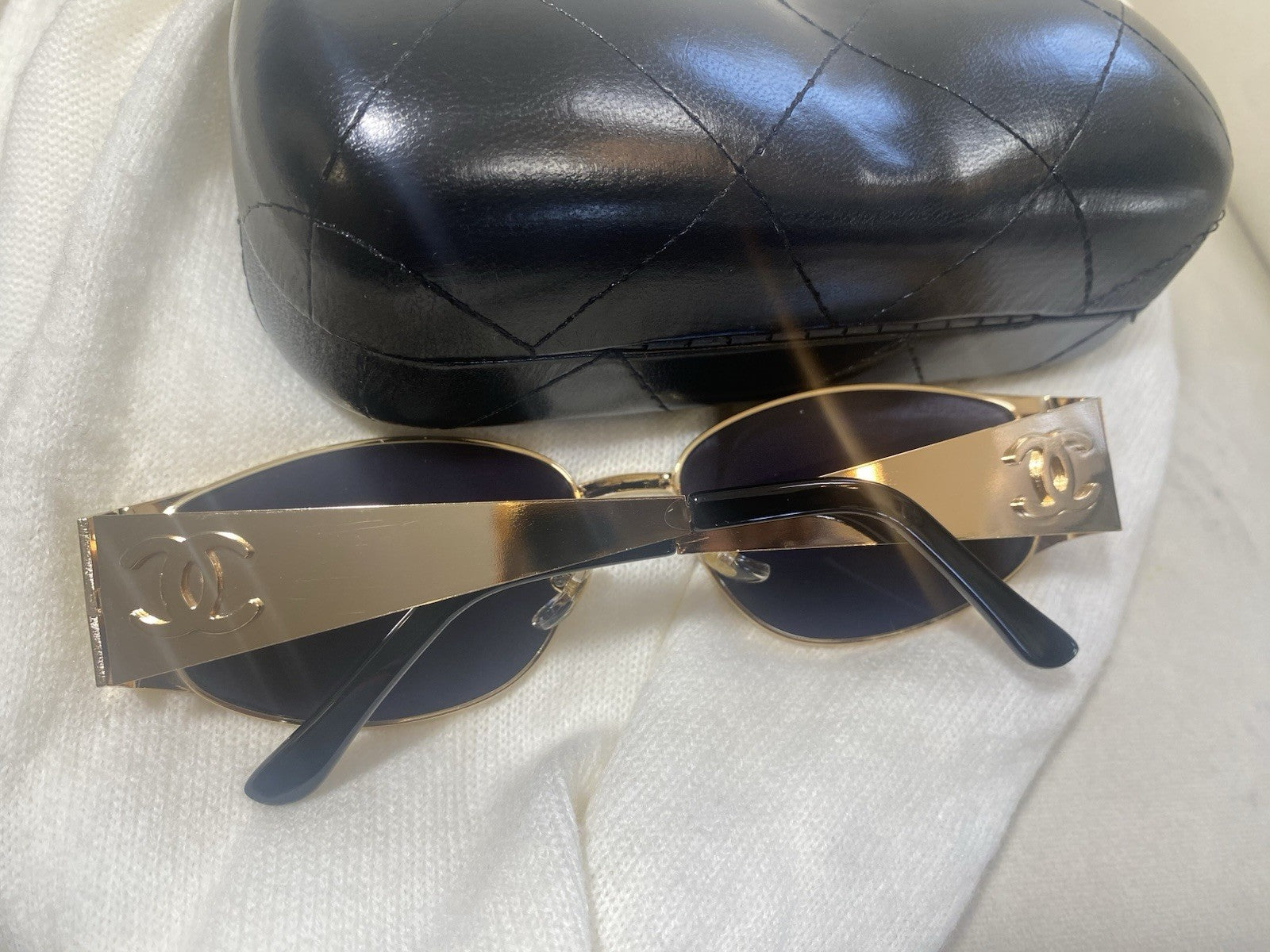 CHANEL Sunglasses Mirror Logo Lense Gold metal Frame