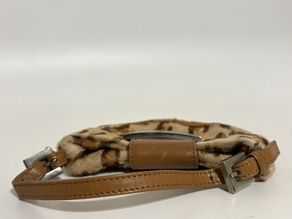Vtg Fendi Leopard Print Pony Hair Croissant Bag