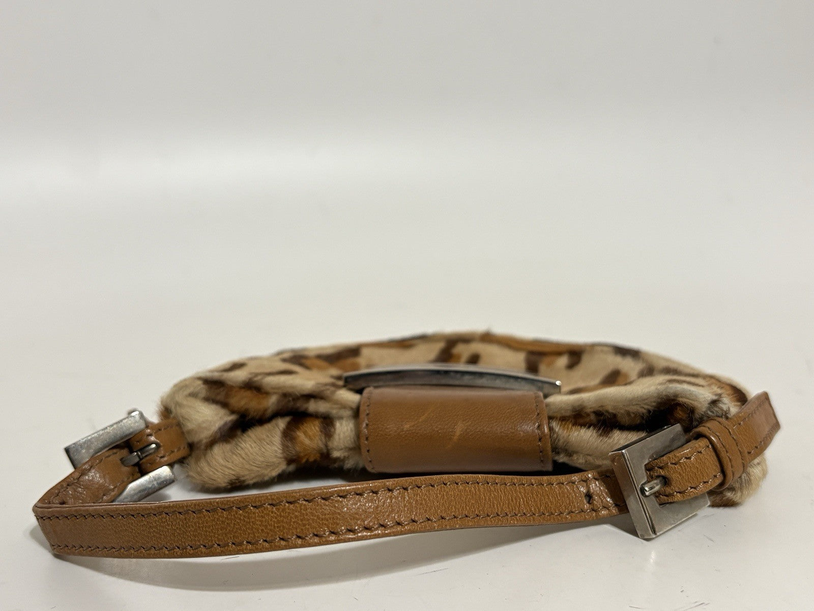Vtg Fendi Leopard Print Pony Hair Croissant Bag
