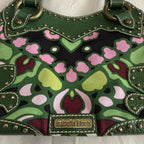 Isabella Fiore Green Floral Abstract Studded Shoulder Bag