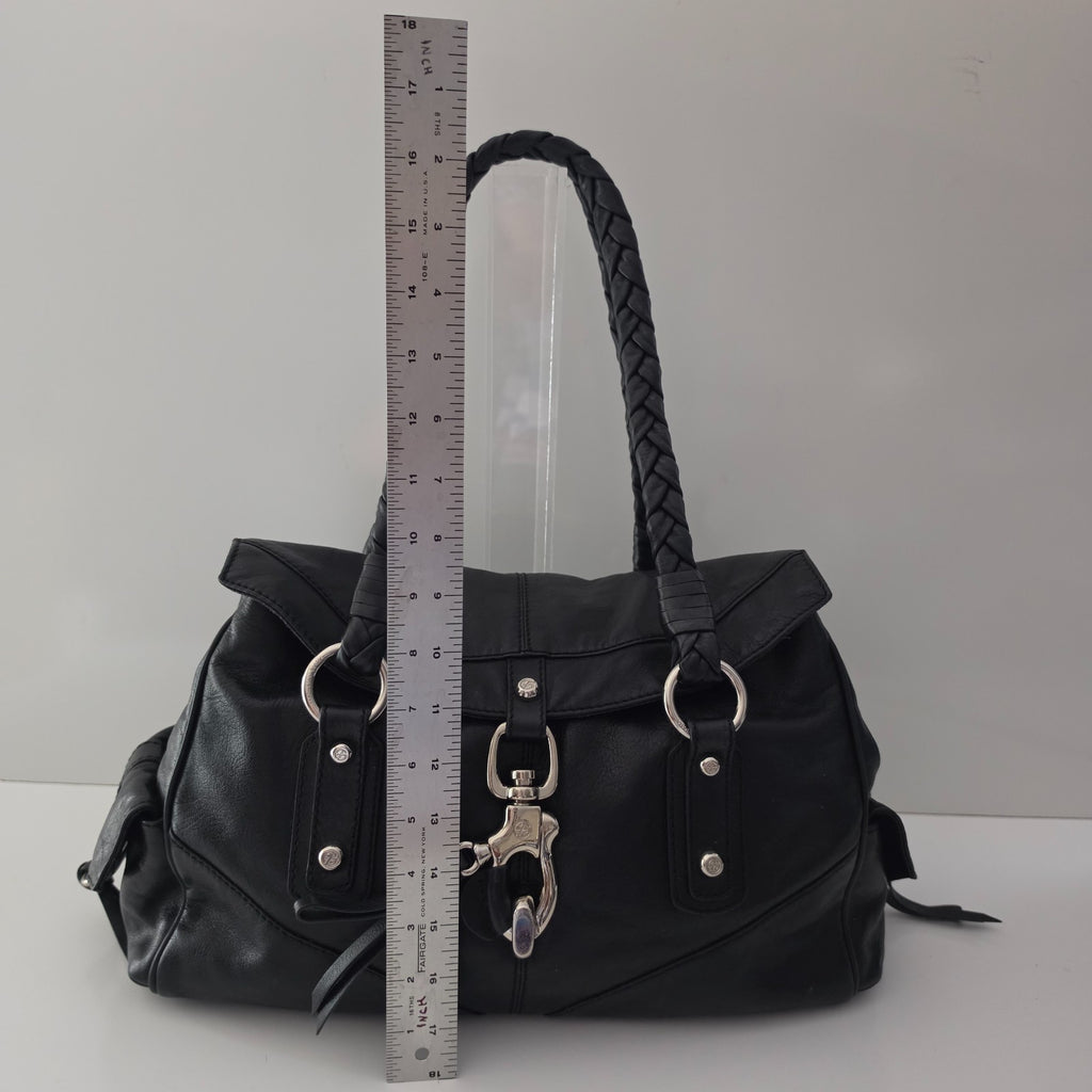 Francesco Biasia Large Black Leather Braided Shoulder Bag