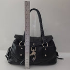 Francesco Biasia Large Black Leather Braided Shoulder Bag