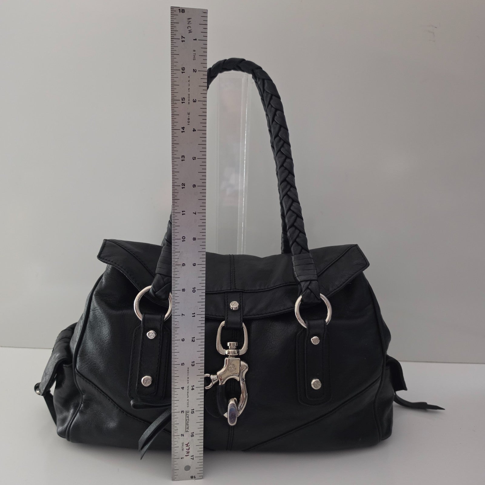 Francesco Biasia Large Black Leather Braided Shoulder Bag