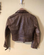 Ralph Lauren Blue Label Aviator Strap Leather Jacket Brown Extra Small Small