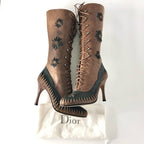 Dior Fall 2000 Galliano Vintage Floral Cutout Laceup Western Heeled Boots 37