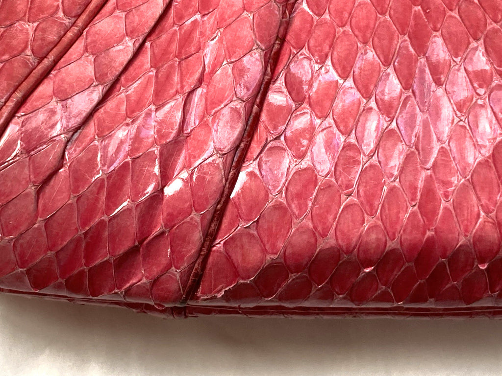 Judith Leiber Clutch Snakeskin RASPBERRY PINK Evening Bag Shoulder Vintage 1980s