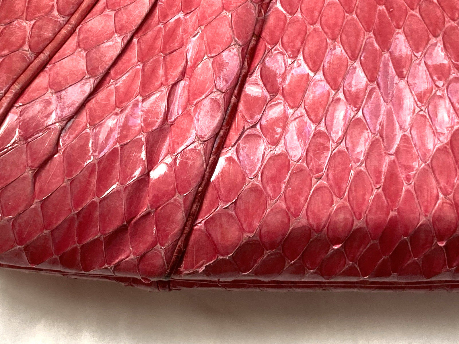 Judith Leiber Clutch Snakeskin RASPBERRY PINK Evening Bag Shoulder Vintage 1980s