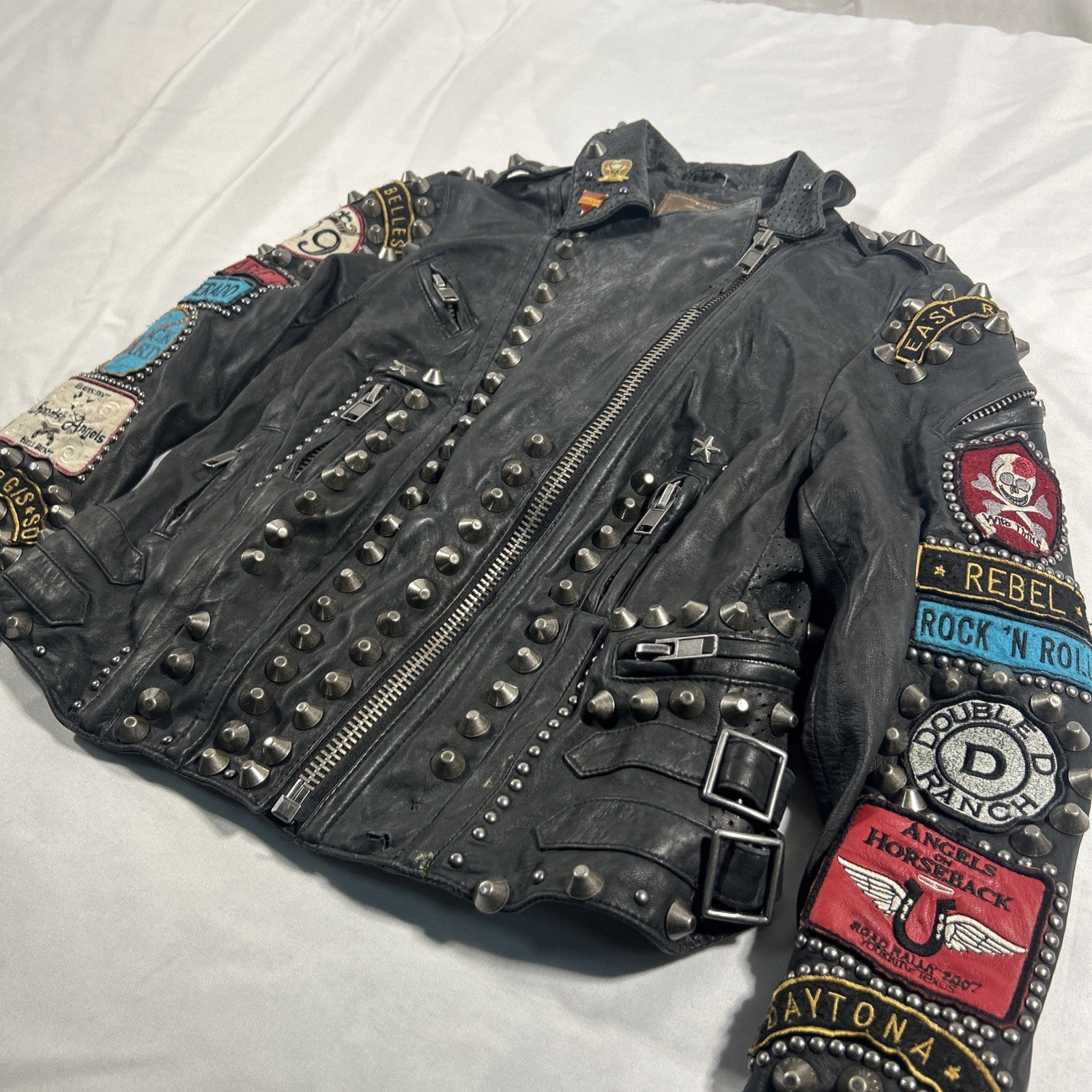 Double D Ranch Angels on Horseback Biker Jacket Black Leather Medium