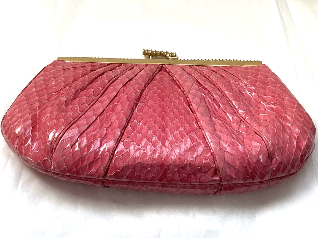 Judith Leiber Clutch Snakeskin RASPBERRY PINK Evening Bag Shoulder Vintage 1980s