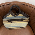 Vintage 1990s Y2K Knit Woven Handle Bag Brown Trim
