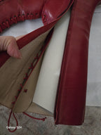 Red Leather MANOLO BLAHNIK LACE UP BOOTS SIZE 39 Perfect Condition