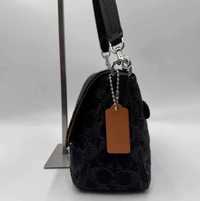 Coach Soft Tabby Shoulder Bag Denim Black 2-way C Hardware Used Authentic