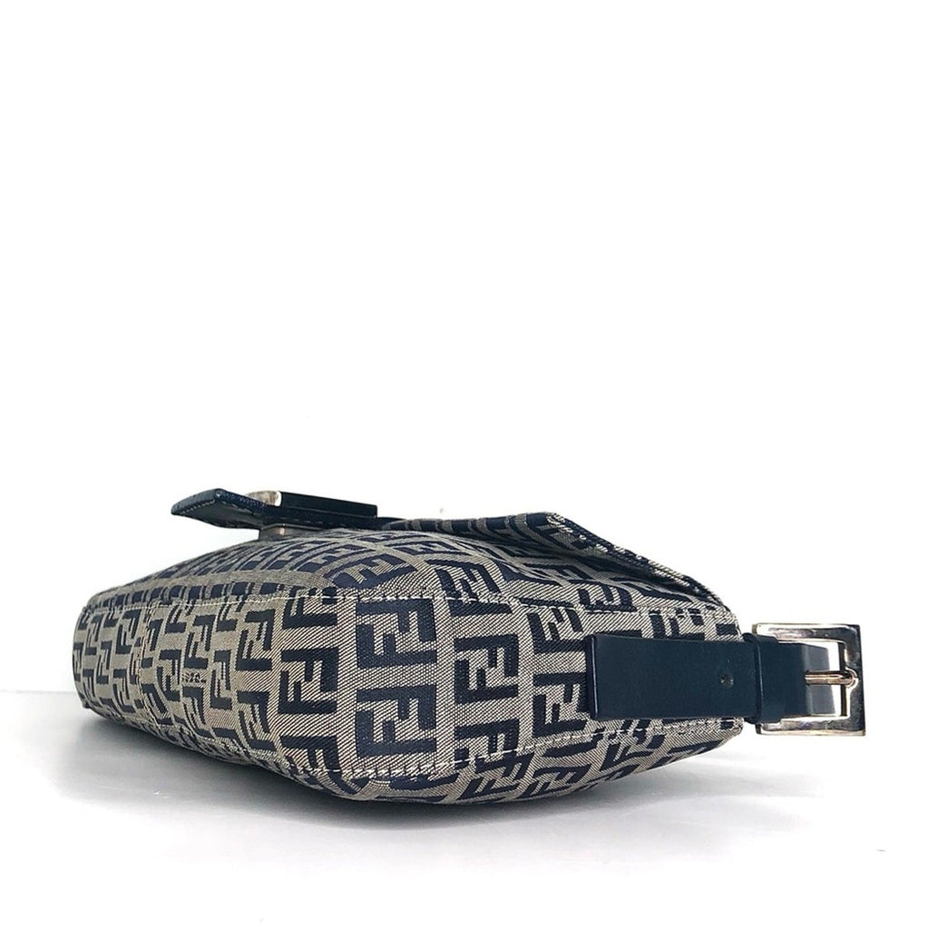 Vintage Fendi Zucchino Navy Blue FF Monogram Baguette Shoulder Bag
