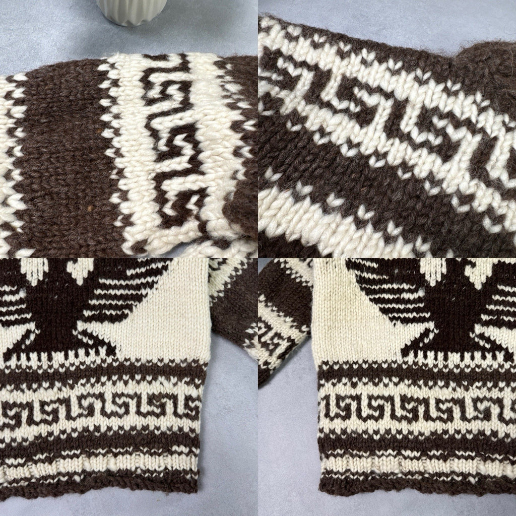 Vintage Couchan Indian Hand knit Wool Sweater Zip Eagle  Size M