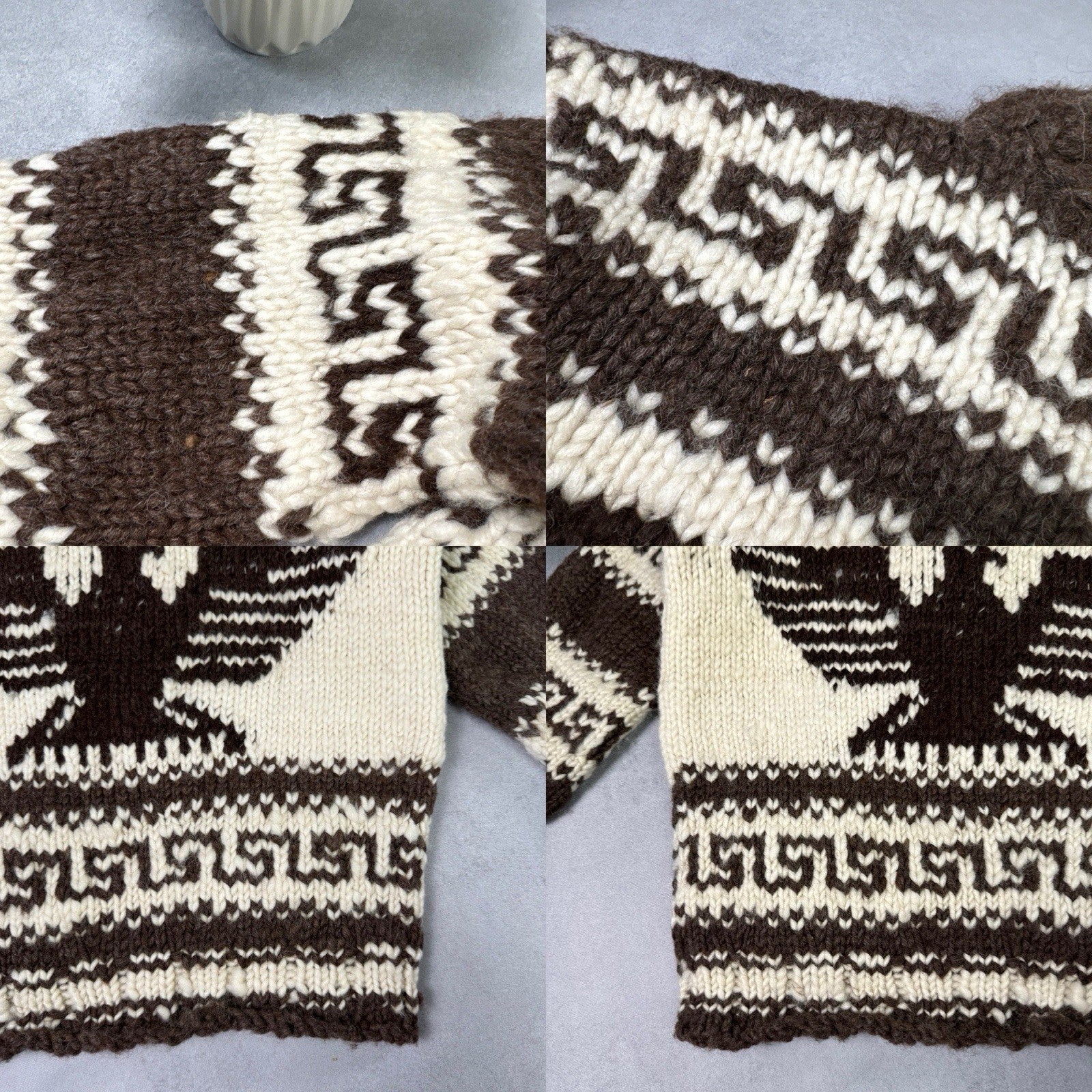 Vintage Couchan Indian Hand knit Wool Sweater Zip Eagle  Size M
