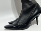 Vtg CHANEL BLACK LEATHER CC LOGO SOCK BOOTS 39