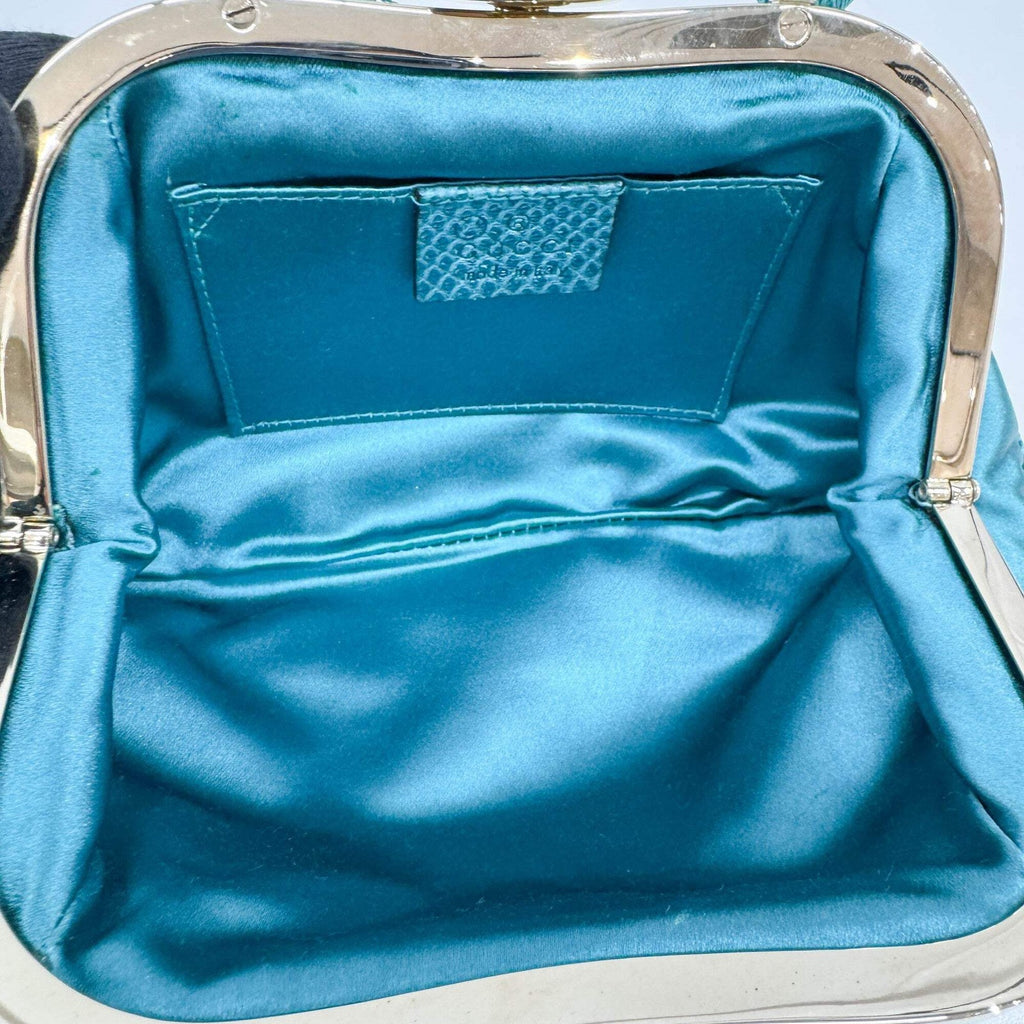 GUCCI Embroidered Teal Satin Hand Bag
