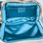 GUCCI Embroidered Teal Satin Hand Bag