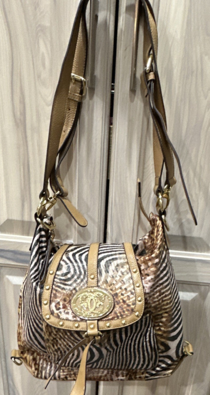 Sharif Animal Print Shoulder Bag with Studded Accents