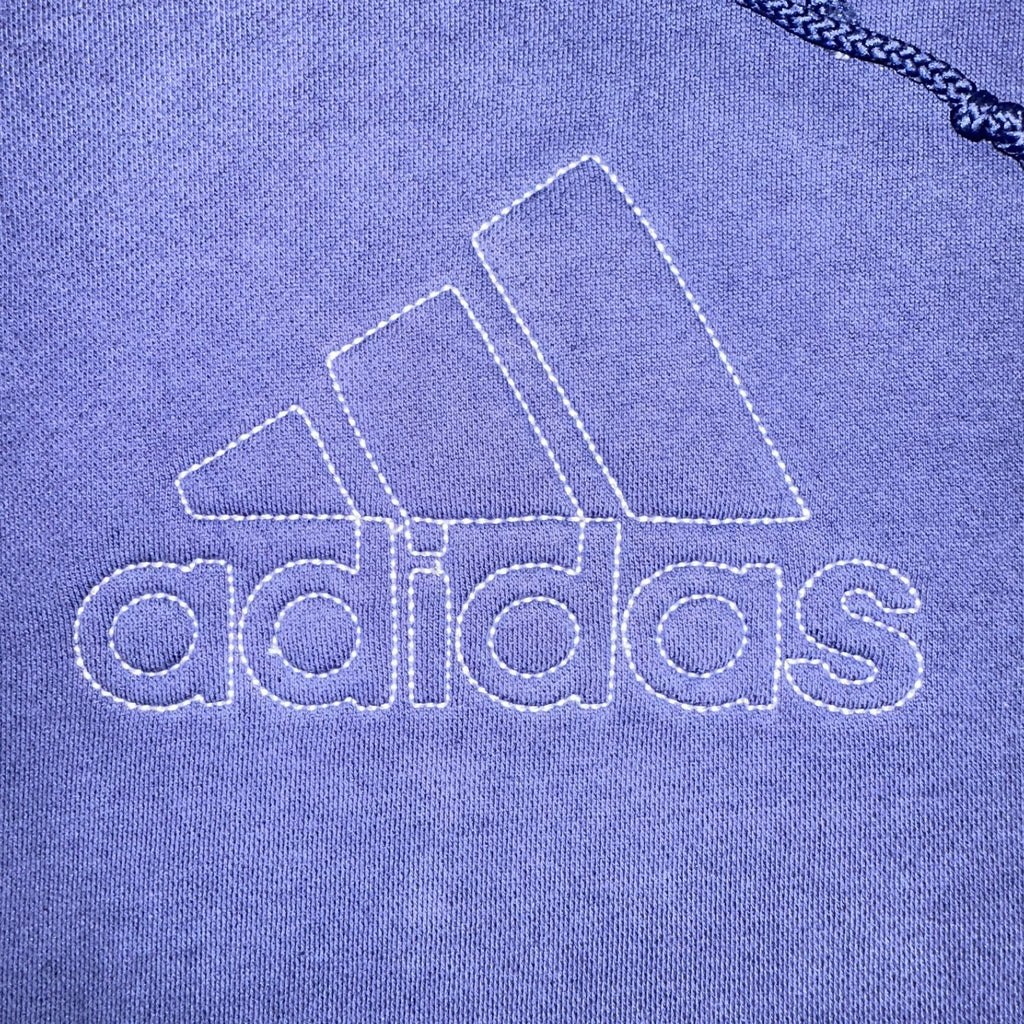Vintage Adidas Hoodie Sz Large Center Logo Spellout Navy Embroidered Distressed