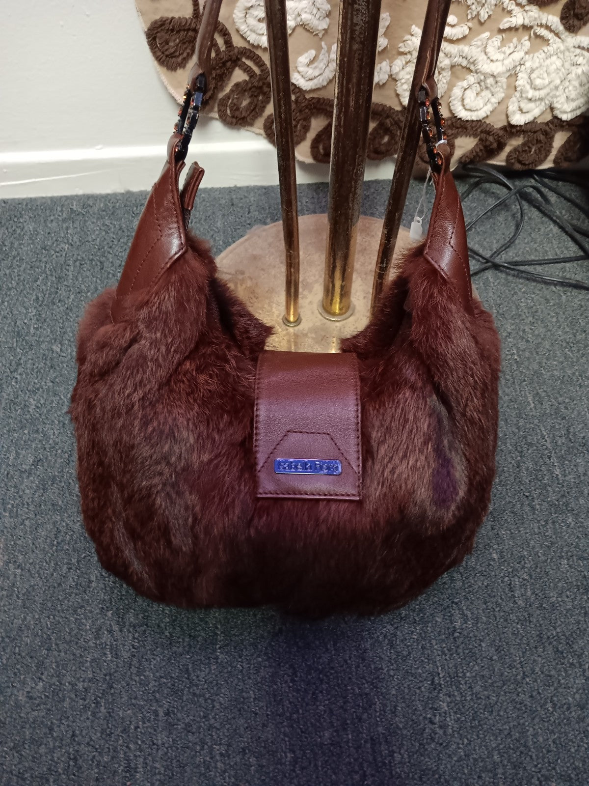 Isabella Fiore Rabbit Fur Shoulder Bag Brown Y2K