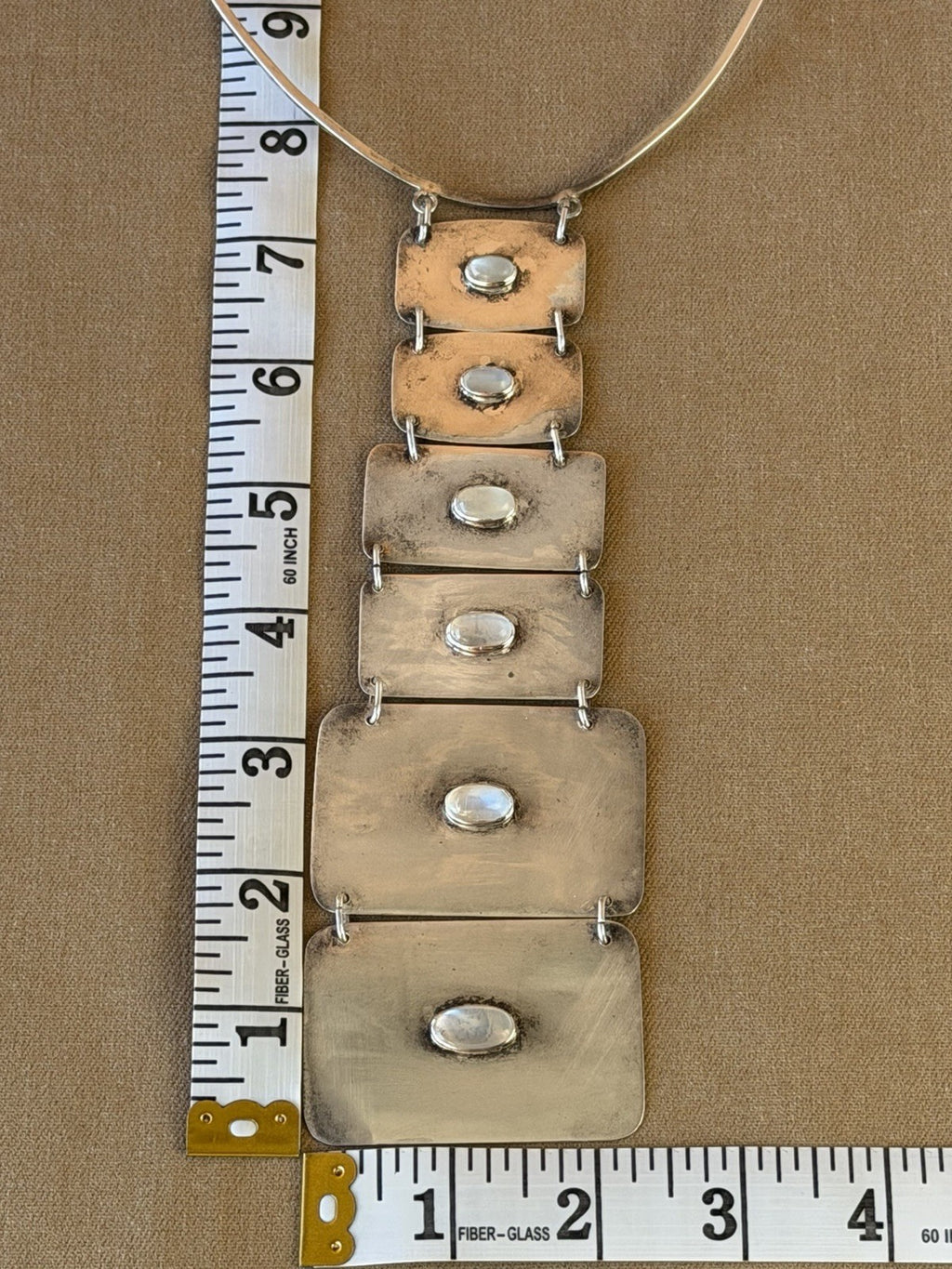 VTG Artisan Studio Modernist Sterling Silver 925 Moonstone Choker Necklace