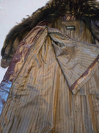 Vintage Long Leather Coat with Removable Fur Collar Brown Women's