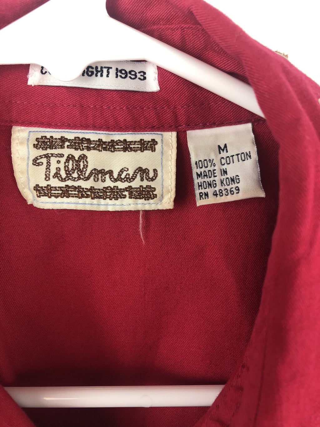 Vintage Tillman Western Button Up Womens Red Shirt Leather Grommets SZM   B2