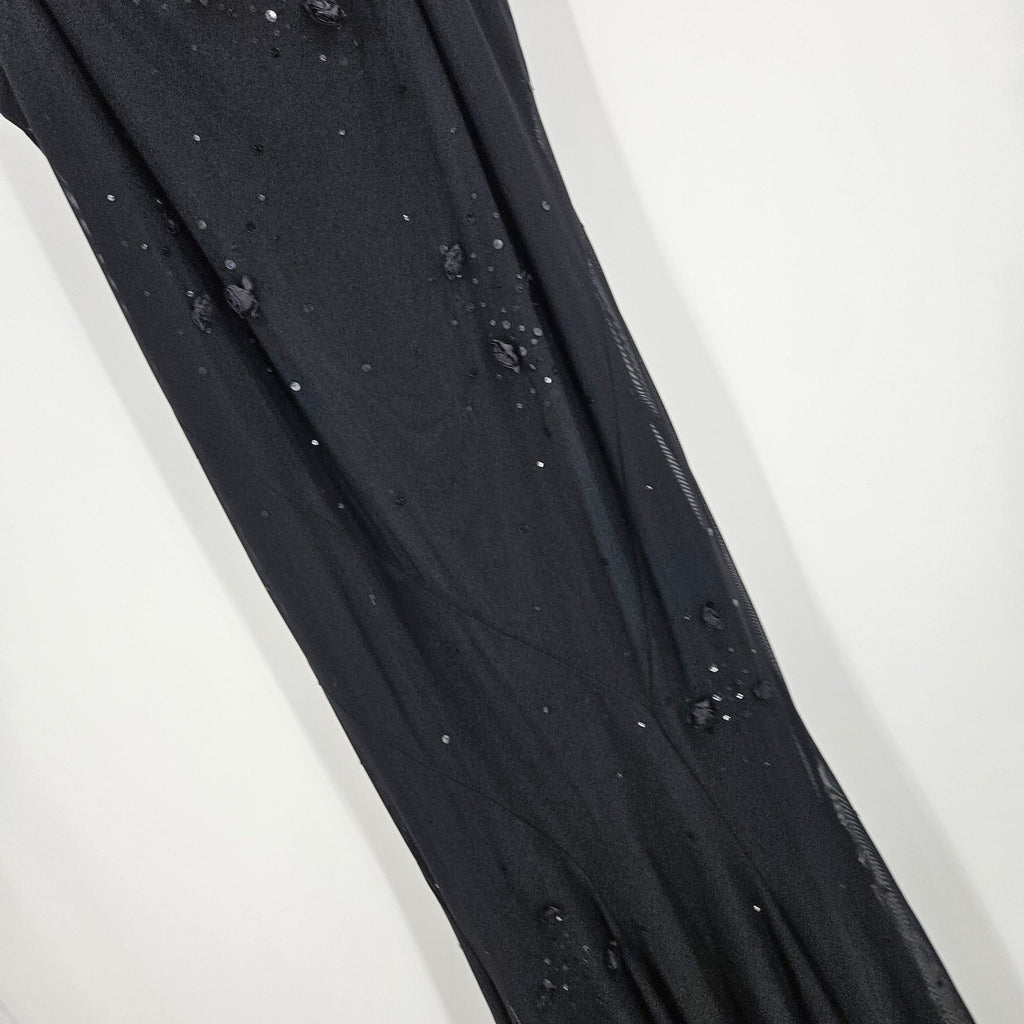Vintage Cache Dress Black Sequin Flower Mesh Cami