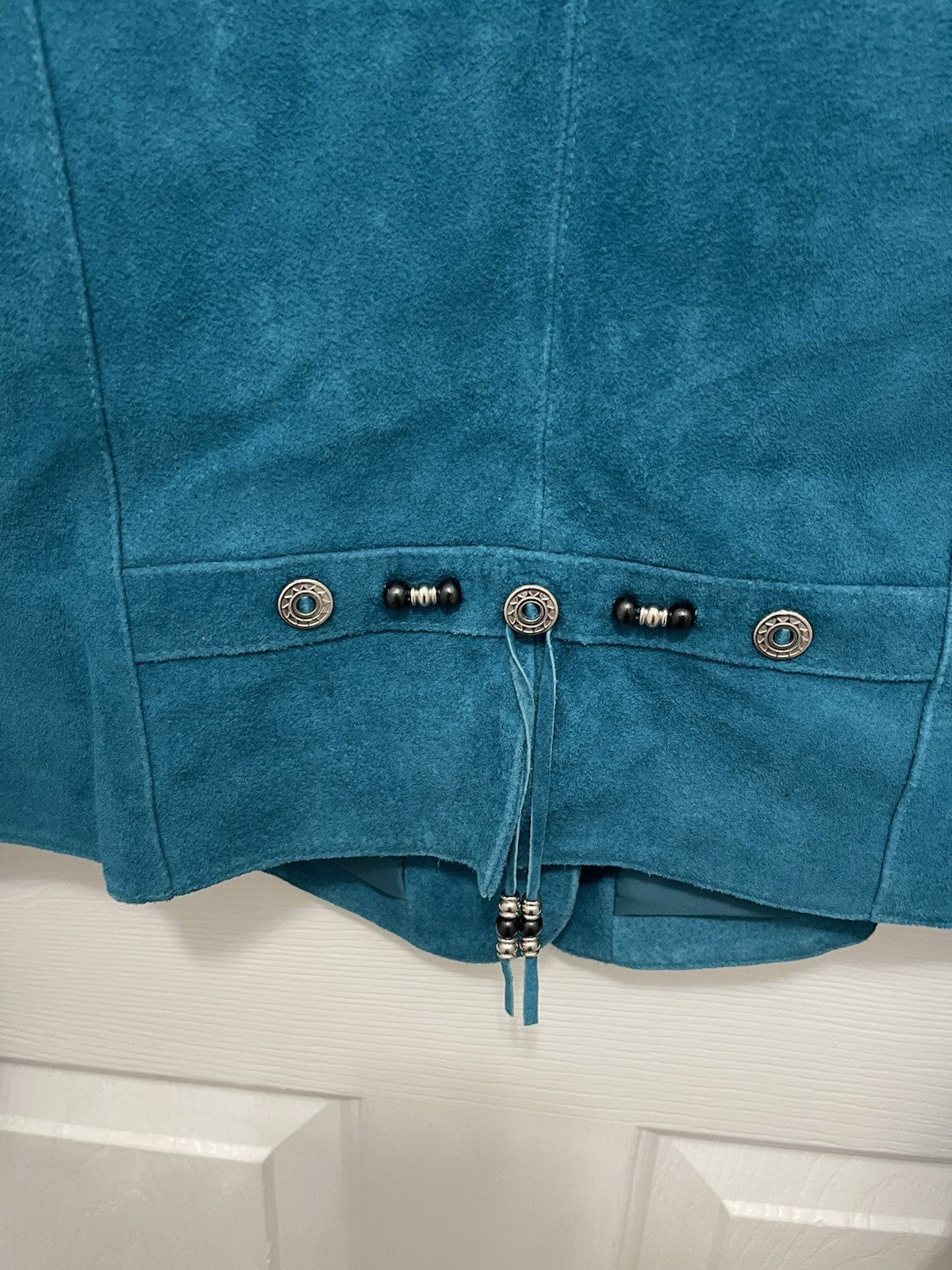 Cripple Creek Suede Leather Jacket Fringed Studded Beaded Teal Women's Large