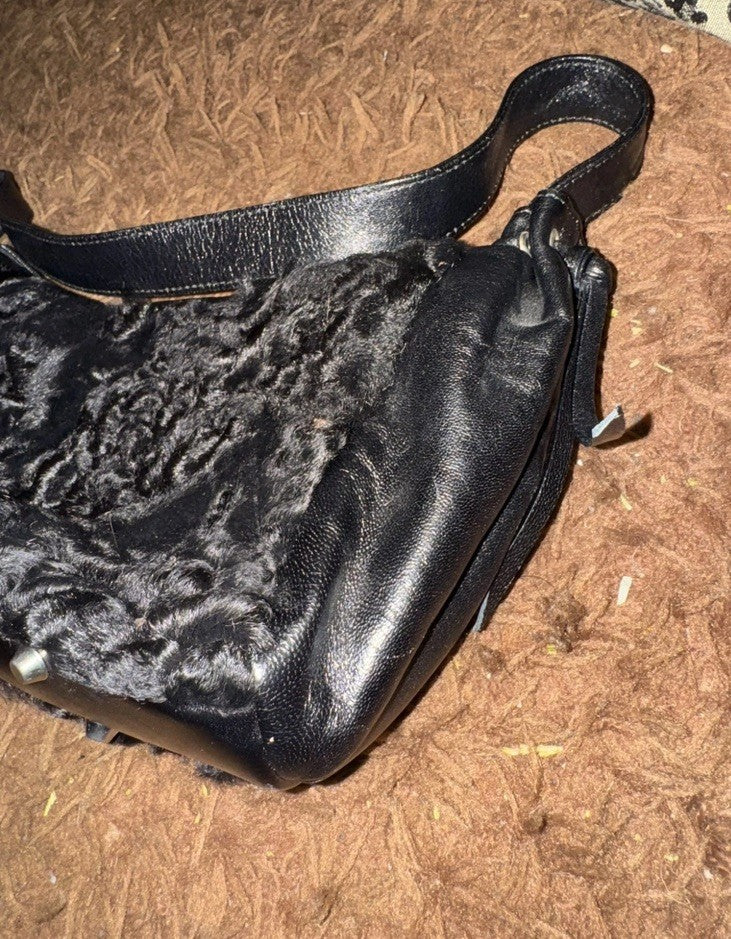 Paolo Masi Black Lamb Shearling and Leather Micro Shoulder Bag
