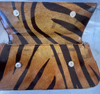 Vintage Francesco Biasia Tiger Stripe Leather Clutch Bag Italy Magnetic Snap