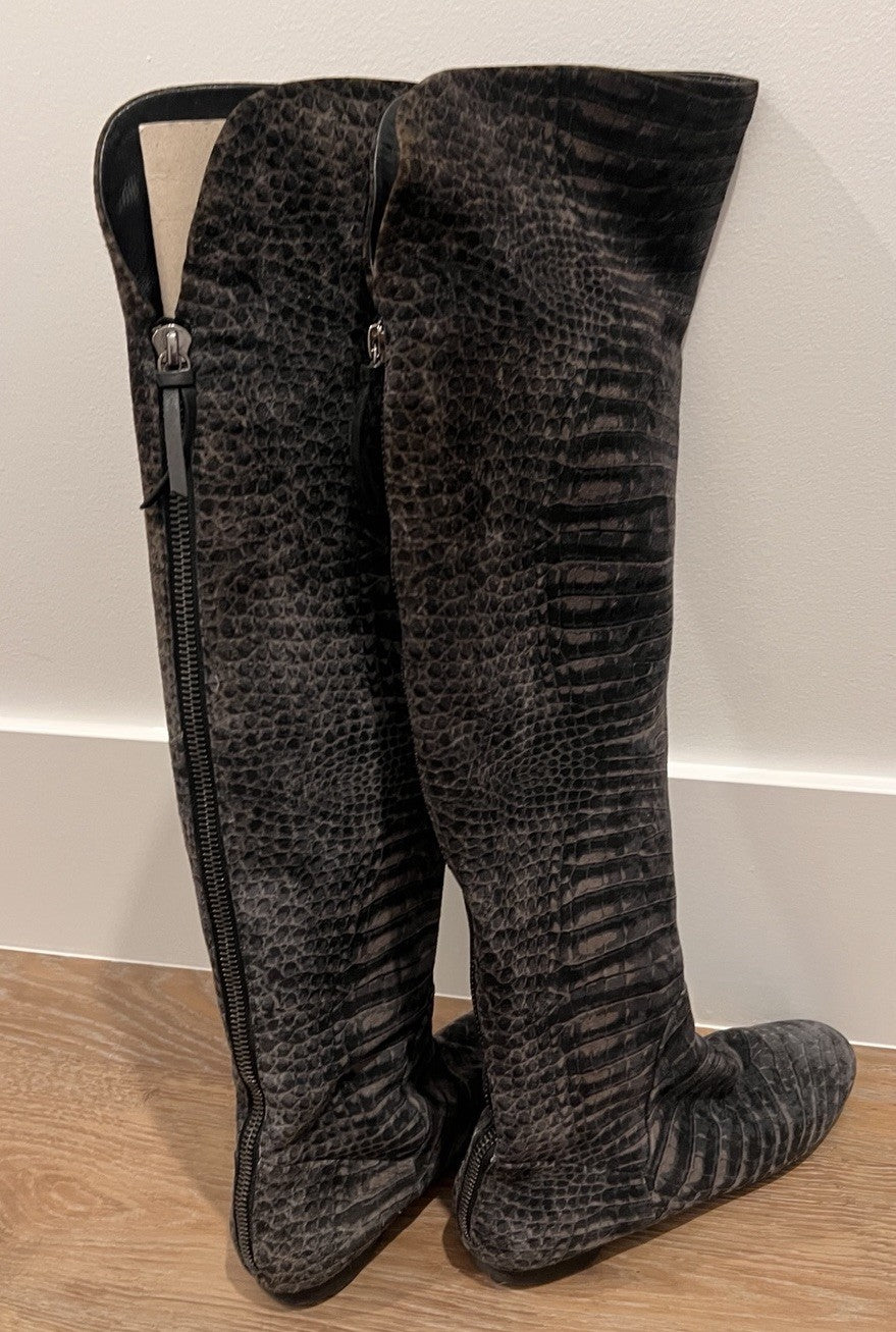 GIUSEPPE ZANOTTI Suede Croc Print Ballet Flat Pull On Boot Boots 38.5 / 8.5 Zip