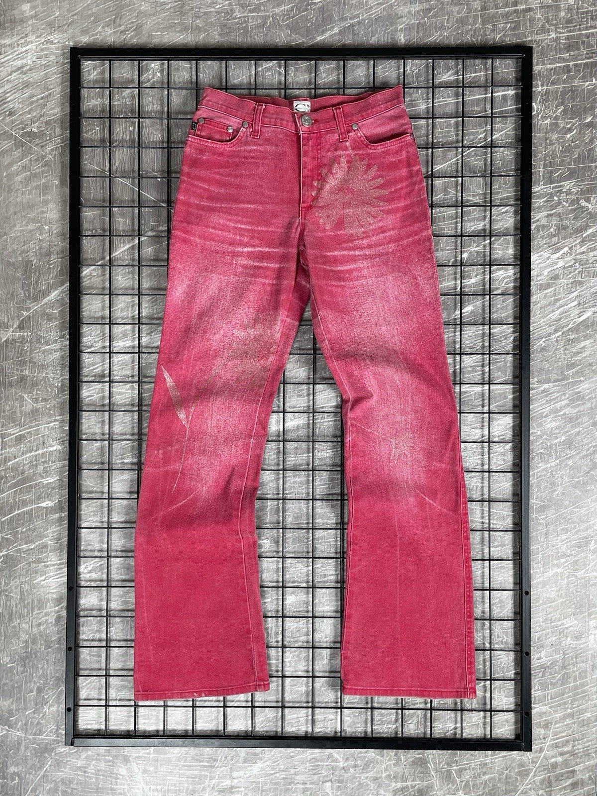 Roberto Cavalli Vintage Y2K Glitter Floral Perfect Soft Fade Denim Jeans Size 27