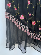 Betsey Johnson Silk Slip Dress Babydoll Black With Pink Roses Beaded Y2K Rare